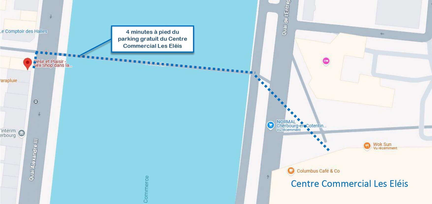 Plan d’accès avec parking gratuit à proximité de la boutique Désir & Plaisir à Cherbourg-en-Cotentin